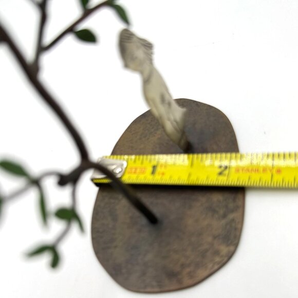 Metal Figurine Sculpture Of Girl With Flowers & Tree On Textured Base 5 Inches - Picture 5 of 13